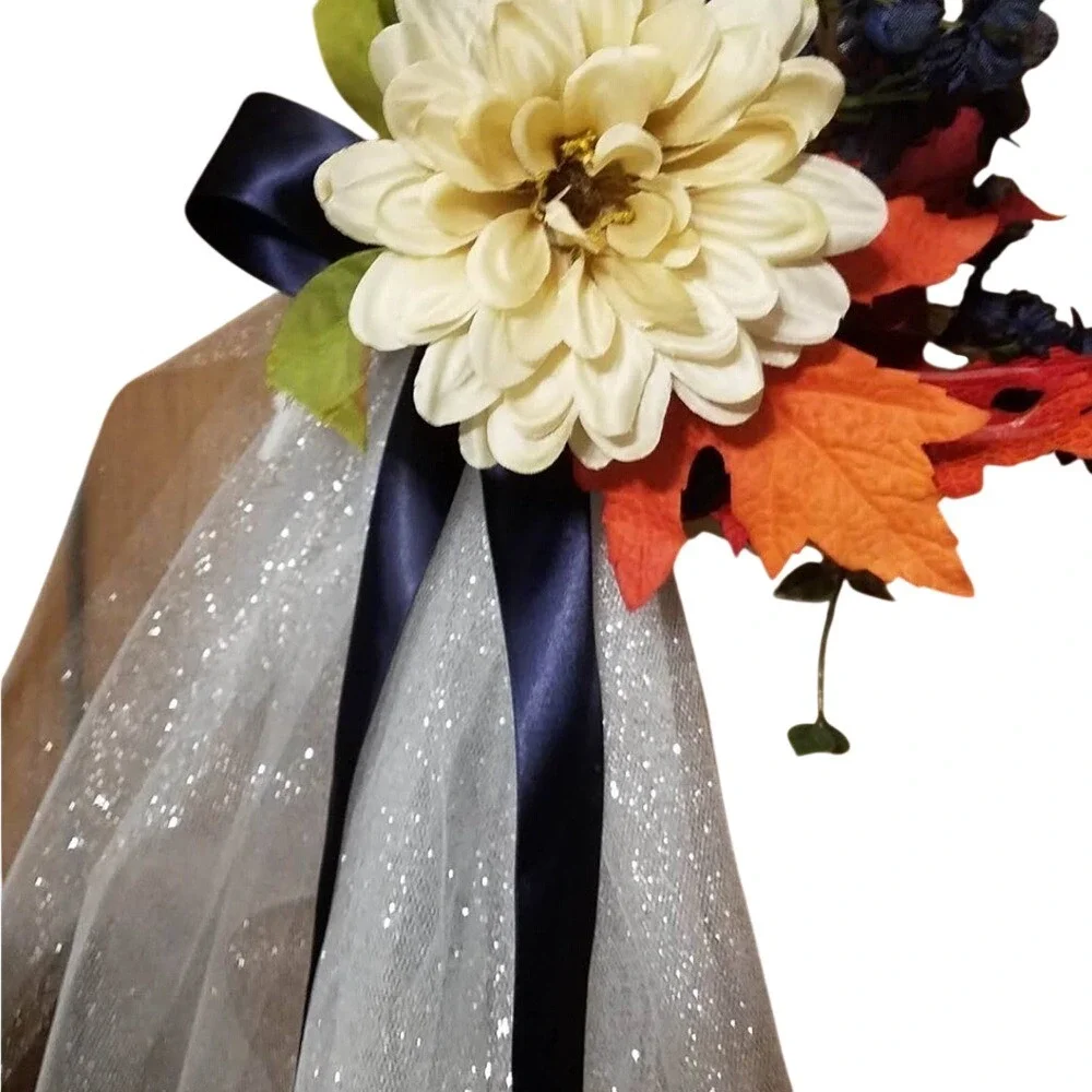 Autumn‎ Wedding Bouquet Boutonniere Set Sunflower Navy Blue Orange Silk Flowers